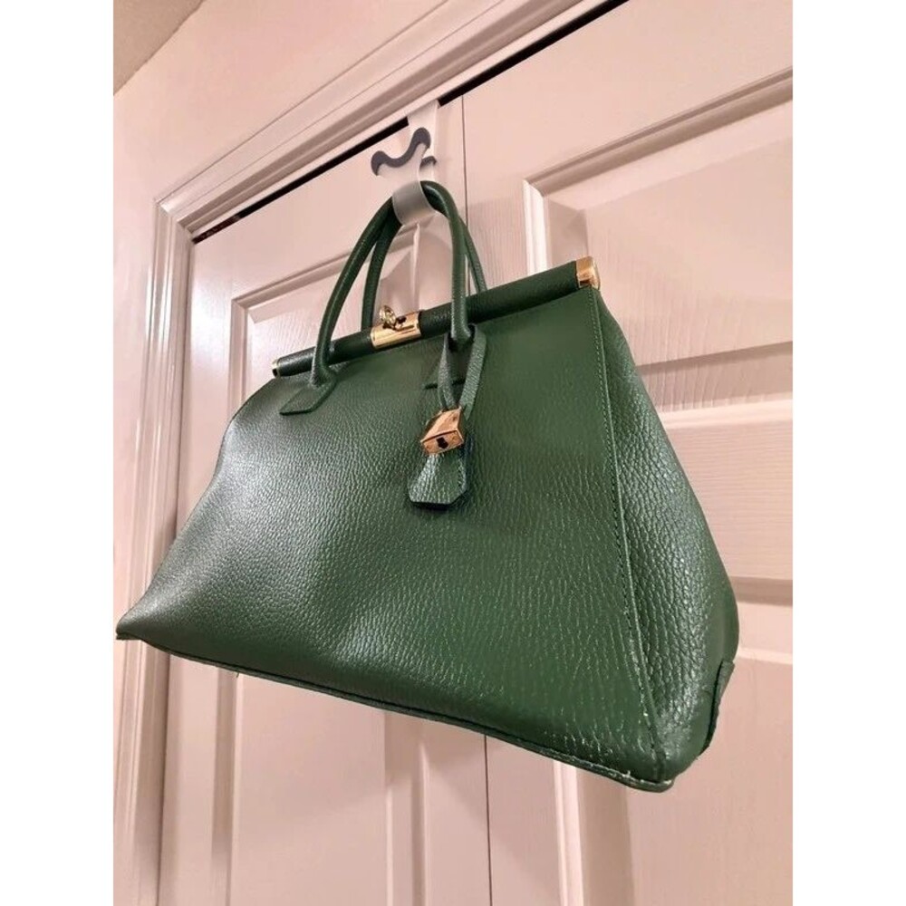 Italian Leather Green Satchel Shoulder Bag Made in Italy - Picture 7 of 17